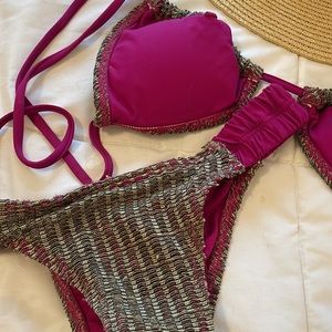 L*Space fuscia and rattan bikini